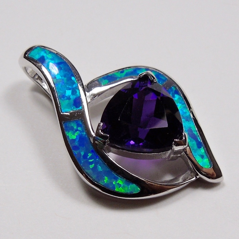 Amethyst & Blue Fire Opal Sterling Silver Pendant